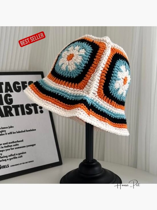 Handmade Crochet Knitted Bucket Hat Floral Pattern Adjustable